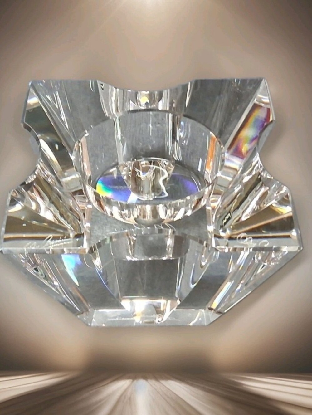 Vintage Oleg Cassini 3" Heavy Crystal Faceted Clear Votive Candle Holder Signed